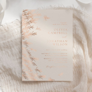Moderne Elfenbein-Roségold-Boho-Blätter-Hochzeit Folieneinladung