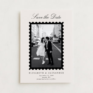 Moderne Elfenbein-Save-the-Date-Karte mit einem Fo Einladung