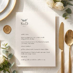 Moderne elfenbeinfarbene Hochzeitsmenükarte mit Mo Menükarte