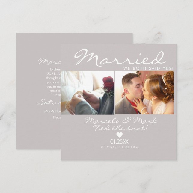 Moderne Eloped Simple Heart Couples Celebration Karte (Vorne/Hinten)