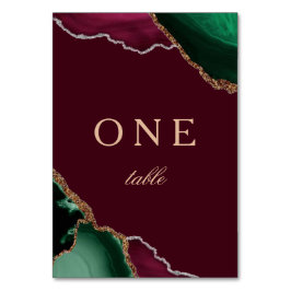 Moderne Emerald Agate Burgundy Wedding 1 Tischnummer
