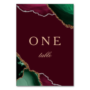 Moderne Emerald Agate Burgundy Wedding 1 Tischnummer