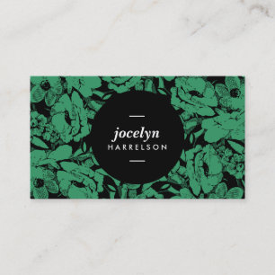 Moderne Emerald Blume Black Circle Business Card Visitenkarte