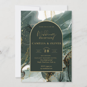 Moderne Emerald Green Gold Agate Wedding RECEPTION Einladung