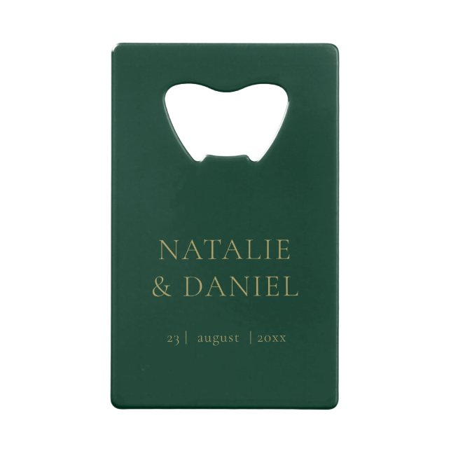 Moderne Emerald Green & Gold Glamour Wedding Geldbeutel Flaschenöffner (Rückseite)