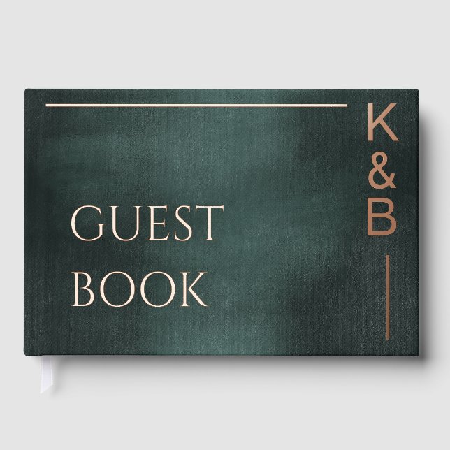 Moderne Emerald Green & Rose Gold Foil Wedding Gästebuch (Vorderseite)
