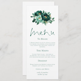 Moderne Emerald und Gold Florals Wedding Menu Card Einladung