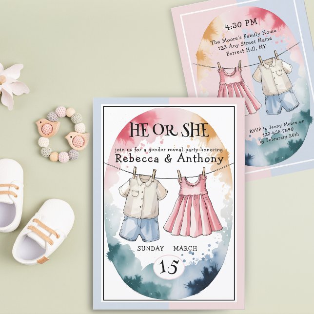 Moderne Er oder Sie Aquarellkleidung Geschlecht of Einladung (Von Creator hochgeladen)