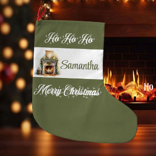 Moderne erdige minimalistische personalisierte Wei Großer Weihnachtsstrumpf