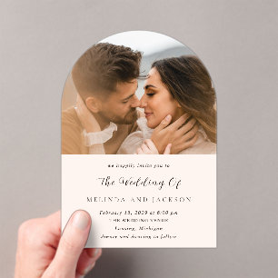 Moderne erdige neutrale Foto-Hochzeit Acryleinladungen