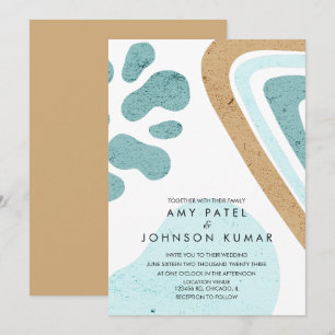 Moderne erdige Tonformen hellblaue beige Hochzeit Einladung