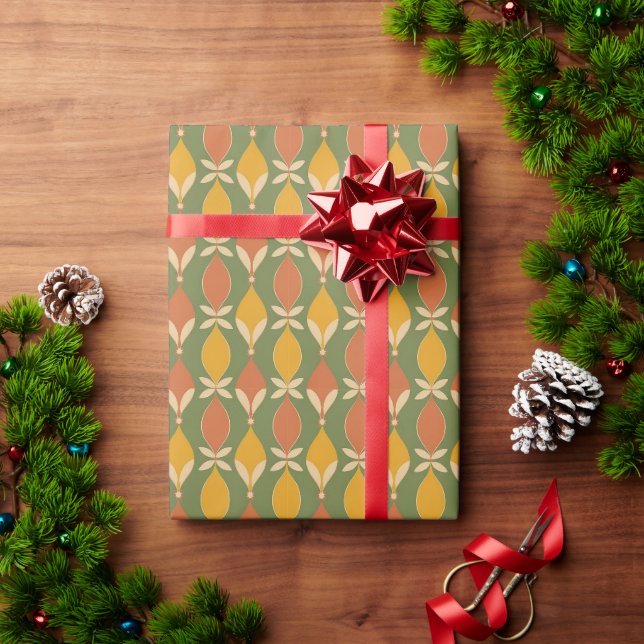 Moderne Erdtöne im Ogee-Muster Grün Geschenkpapier (Feiertagsgeschenk)
