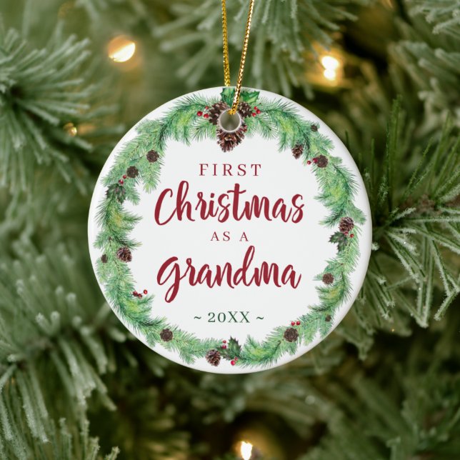 Moderne ERSTE CHRISTMAS ALS GRANDMA-Foto Keramik Ornament (Baum)