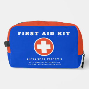 Moderne Erste-Hilfe-Tasche Blau Orange Kreuz Mediz Waschbeutel