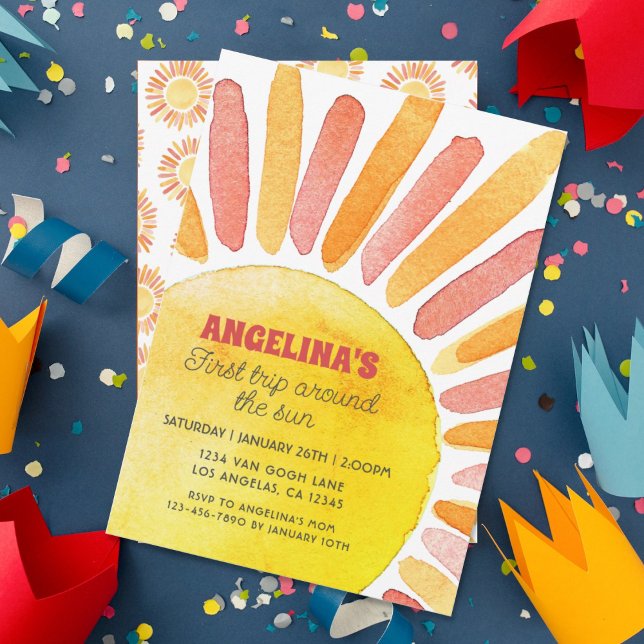 Moderne erste Reise rund um die Sonne 1. Geburtsta Einladung (Von Creator hochgeladen)