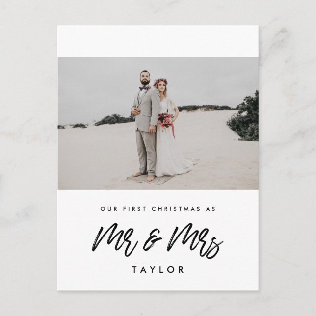 Moderne erste Weihnachten als Mr. und Mrs. Foto Postkarte (Vorderseite)