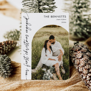 Moderne erste Weihnachten verlobt Boho-Bogen-Foto