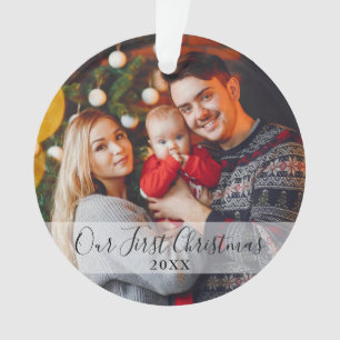 Moderne erste Weihnachtsfamilienfoto Ornament