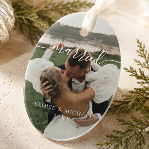 Moderne Erstes Weihnachten Verheiratet Foto Keramik Ornament
