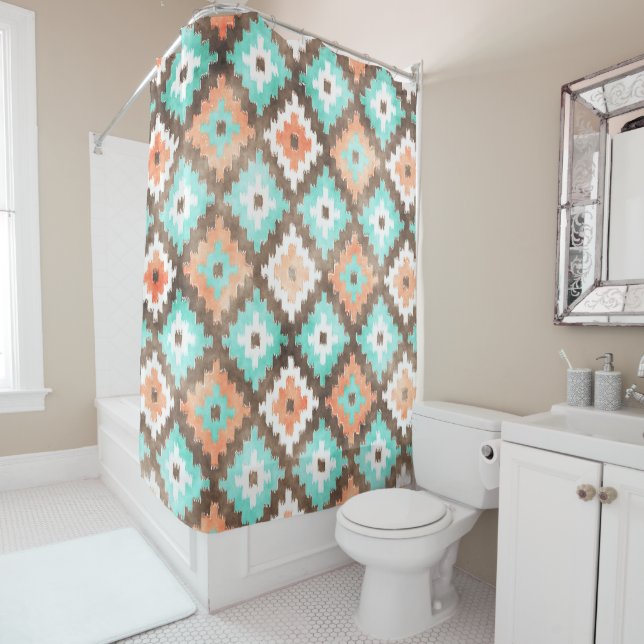 Moderne ethnische Kilim Mosaik Muster Wasserfarbe Duschvorhang (Beispiel)