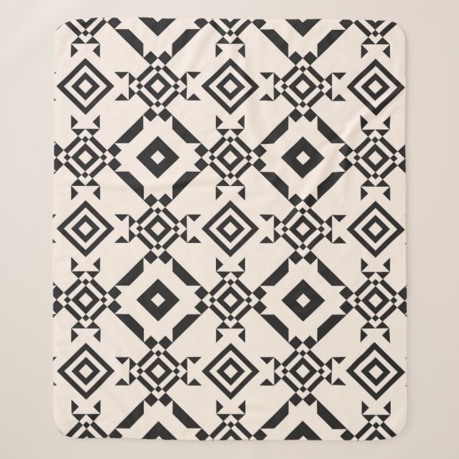 Moderne ethnische Ornamente. Vintages Schwarz-Weiß Sherpadecke (Vorderseite)