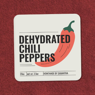 Moderne Etikettenaufkleber für dehydrierte Chili-P Quadratischer Aufkleber