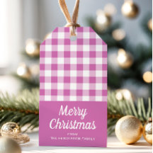 Moderne Étiquettes Cadeau Joyeux Noël Tartan Rose