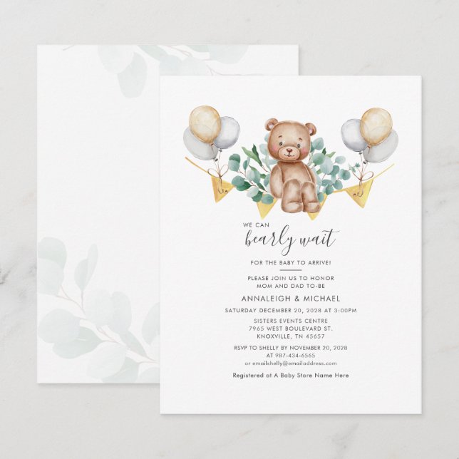 Moderne Eucalyptus Couples Baby Duschbären Foliage Einladung (Vorne/Hinten)
