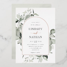 Moderne Eukalyptus Arch Wedding Rose Gold Folieneinladung