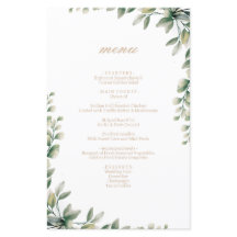 Moderne Eukalyptus-Blätter Hochzeitsmenü
