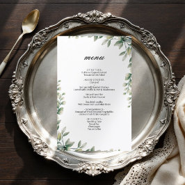 Moderne Eukalyptus-Blätter Hochzeitsmenü