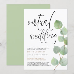 Moderne Eukalyptus-Blätter Skript Virtual Wedding Einladung