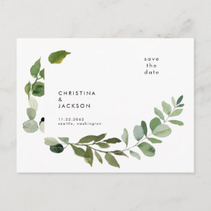 Moderne Eukalyptus-Botanik-Hochzeitssave-the-Date  Postkarte