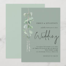 Moderne Eukalyptus Elegante Script Dark Sage Weddi
