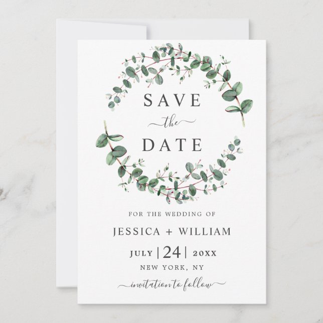 Moderne Eukalyptus Floral Geometric Frame Wedding  Save The Date (Vorderseite)