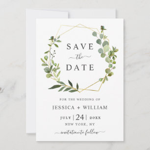 Moderne Eukalyptus-Floral Geometric-Rahmen-Hochzei Save The Date
