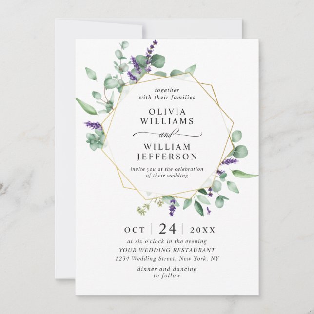 Moderne Eukalyptus Foliage Geometric Frame Wedding Einladung (Vorderseite)
