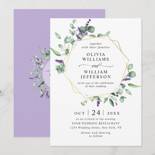 Moderne Eukalyptus Foliage Geometric Frame Wedding Einladung (Vorne/Hinten)