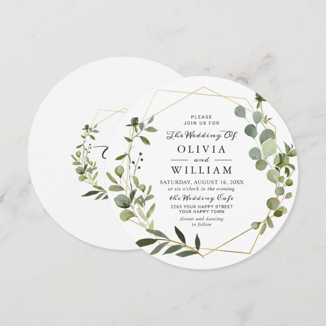 Moderne Eukalyptus Foliage Geometric Frame Wedding Einladung (Vorne/Hinten)