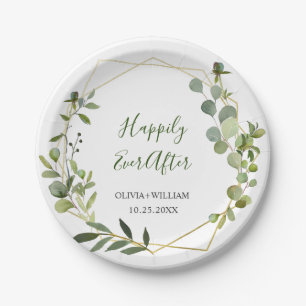 Moderne Eukalyptus Foliage Geometric Frame Wedding Pappteller