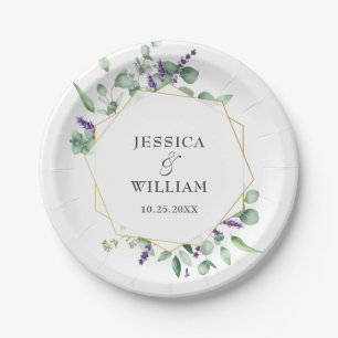 Moderne Eukalyptus Foliage Geometric Frame Wedding Pappteller