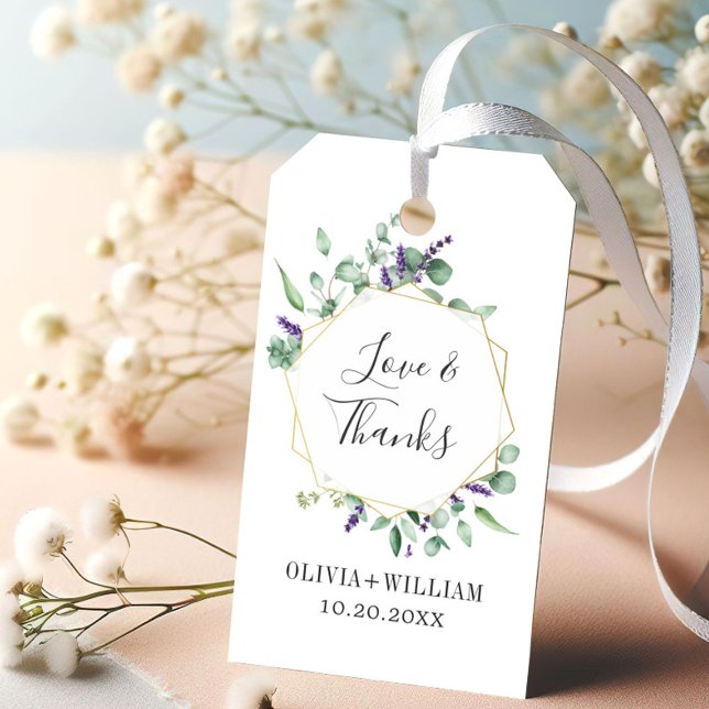 Moderne Eukalyptus Geometric Frame Floral Wedding Geschenkanhänger (Von Creator hochgeladen)