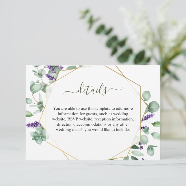 Moderne Eukalyptus Geometric Frame Foliage Begleitkarte (Stehend Vorderseite)