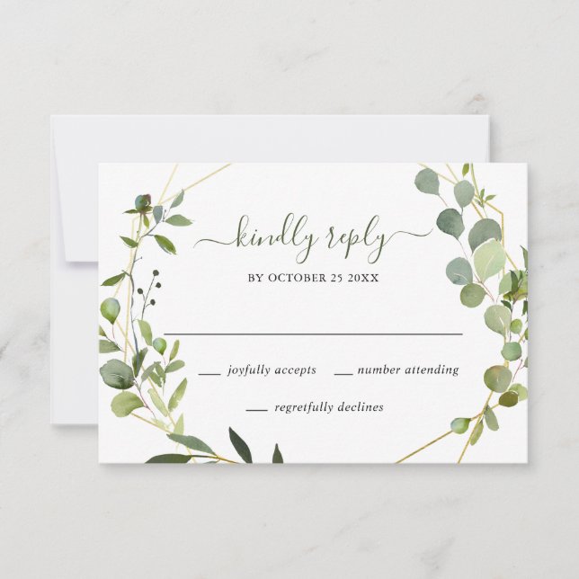 Moderne Eukalyptus Geometric Frame Wedding RSVP Karte (Vorderseite)