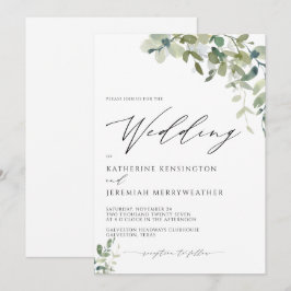 Moderne Eukalyptus Greenry Script Wedding Einladung