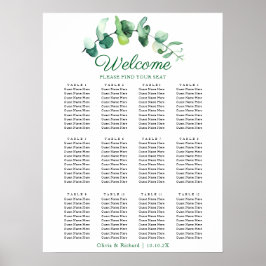 Moderne Eukalyptus-Grün-Hochzeits-Sitzplan Poster