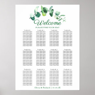 Moderne Eukalyptus-Grün-Hochzeits-Sitzplan Poster