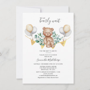 Moderne Eukalyptus Grünpflanzen Blätter Bear Baby  Einladung