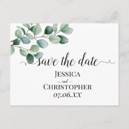 Moderne Eukalyptus-Grünzeug-Hochzeit Ankündigungspostkarte