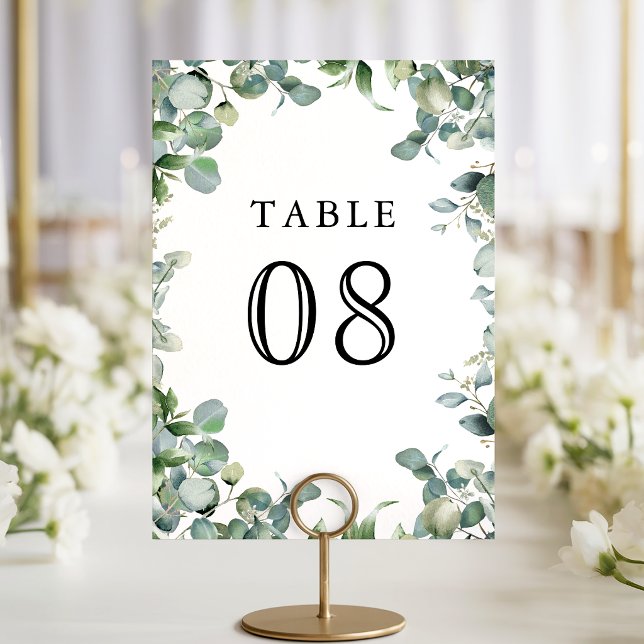 Moderne Eukalyptus-Grünzeug-Hochzeit Tischnummer (Von Creator hochgeladen)